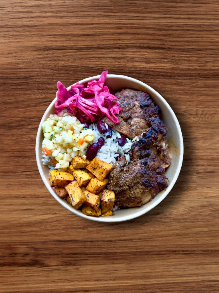 Jerk Chicken Bowl at Joey Turks Island Grill